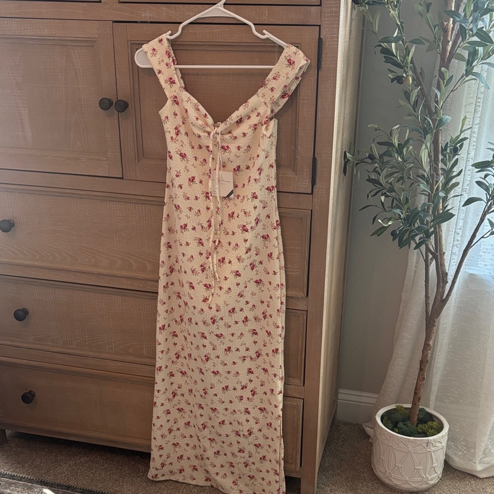 See You Monday Cream and Red Floral Maxi Dress